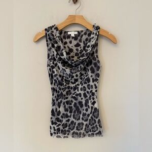 Y2K New York & Company black & gray mesh leopard  cowl neck sleeveless tank. XS